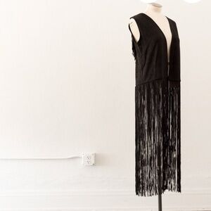 NWT Faux Suede Black Fringe Sleeveless Vest